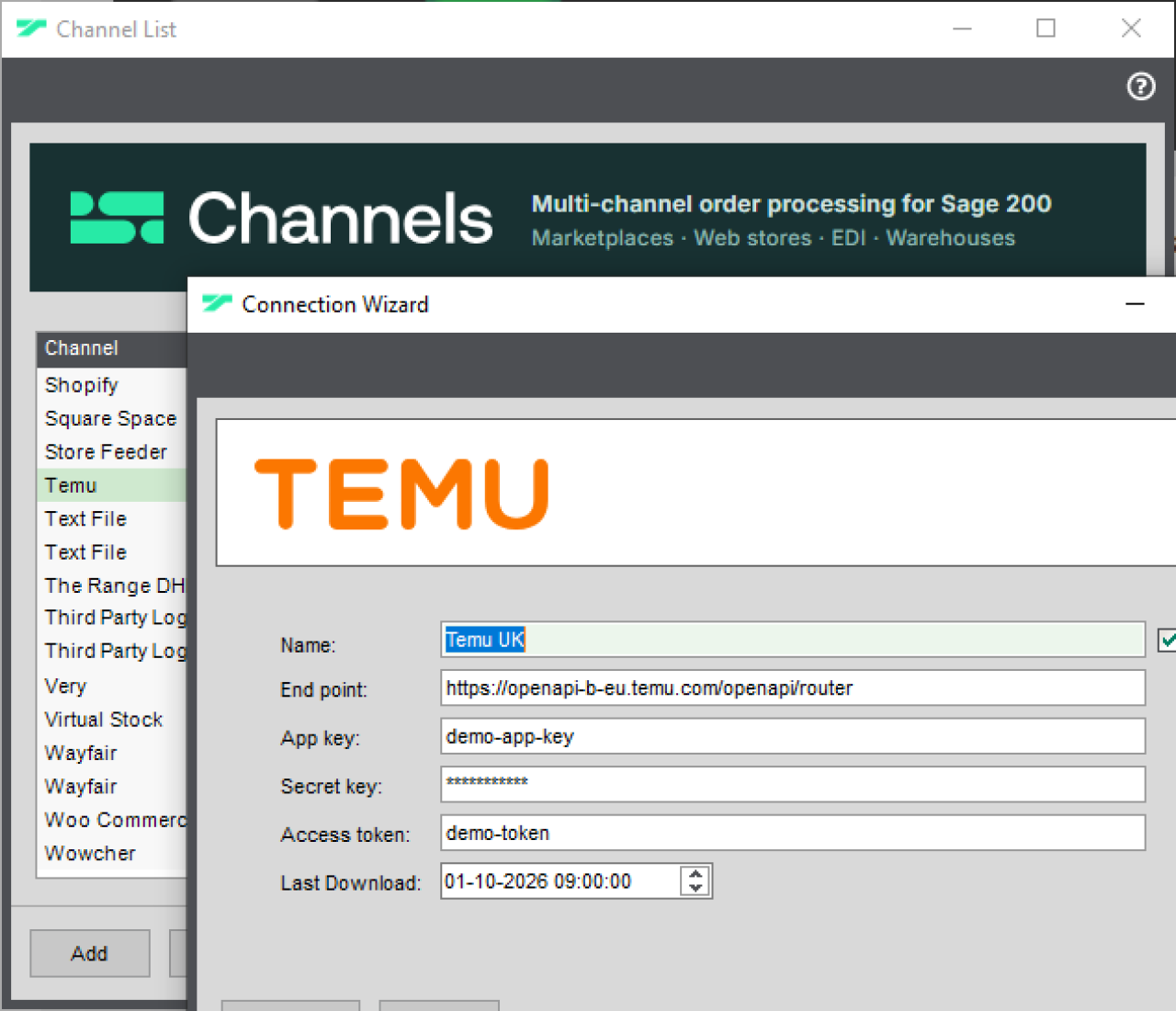 Temu on Sage 200.