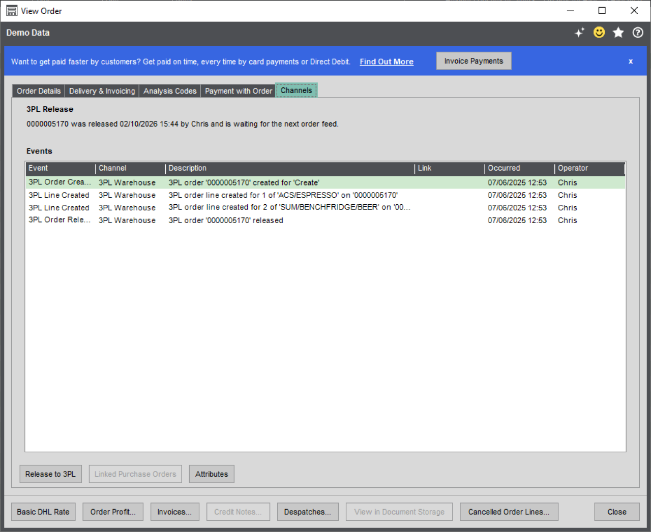 Third Party Logistics on Sage 200.