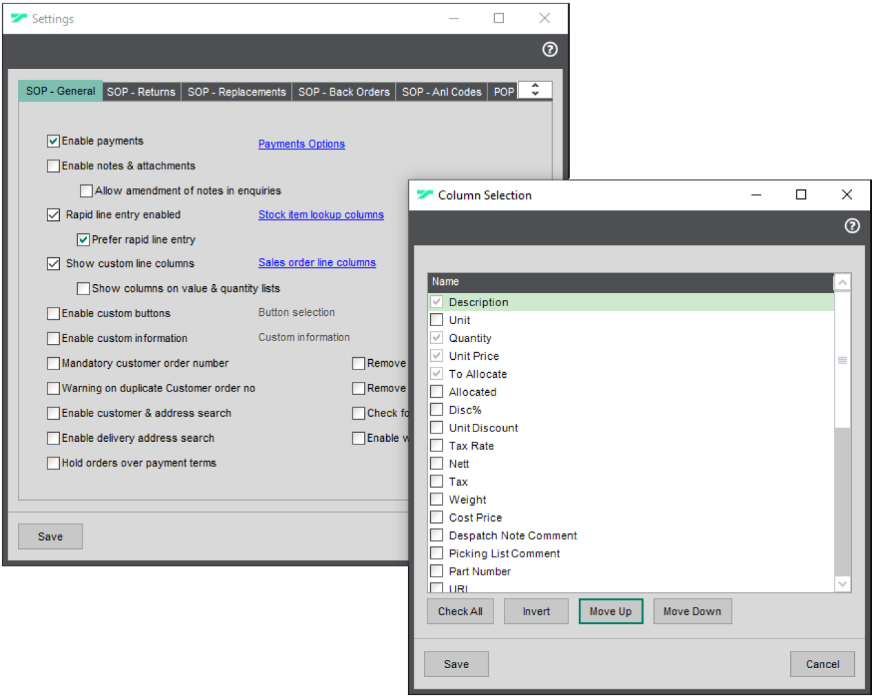 Sage 200 Retail Options.